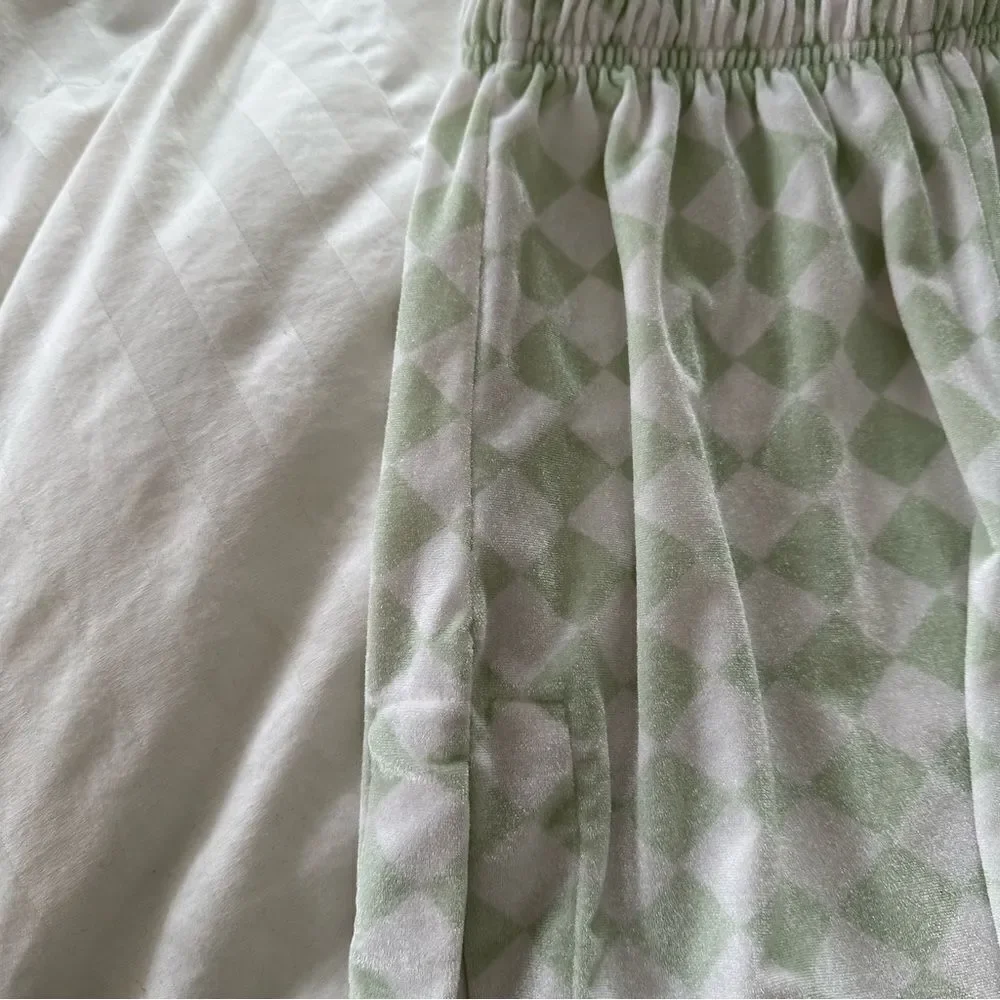 Frankies Bikinis Sage green and white checkered collared coco velvet shorts